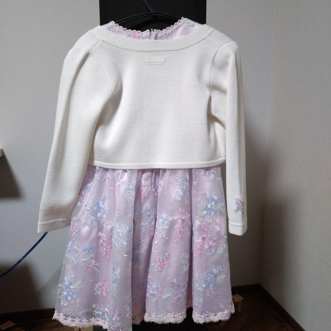 メゾピアノ　ピンク 花柄刺繍 ドレス 120cm カーディガンセット