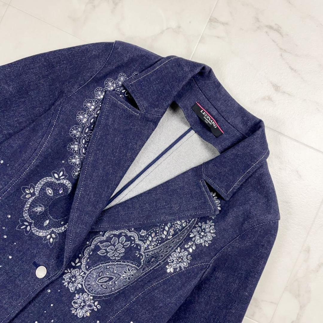 極美品 LEONARD デニムテーラードジャケット ラメ サイズ11*JD88