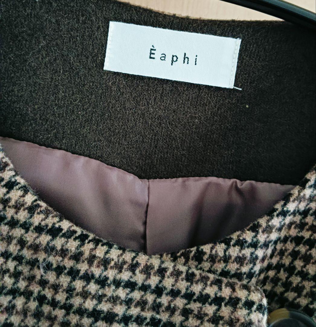 Eaphi 　ノーカラーウールチェックコート