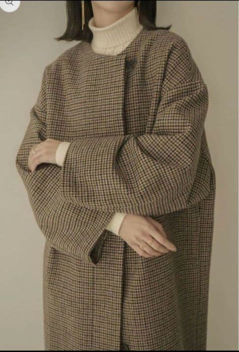 Eaphi 　ノーカラーウールチェックコート