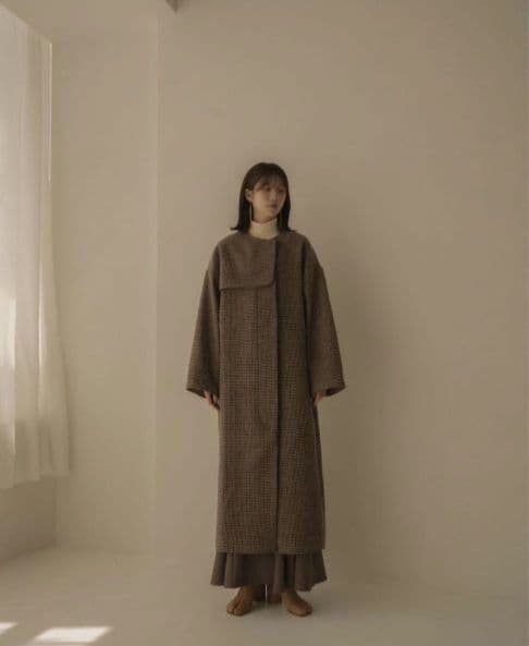 Eaphi 　ノーカラーウールチェックコート