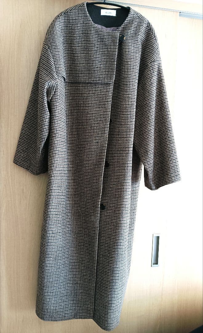 Eaphi 　ノーカラーウールチェックコート