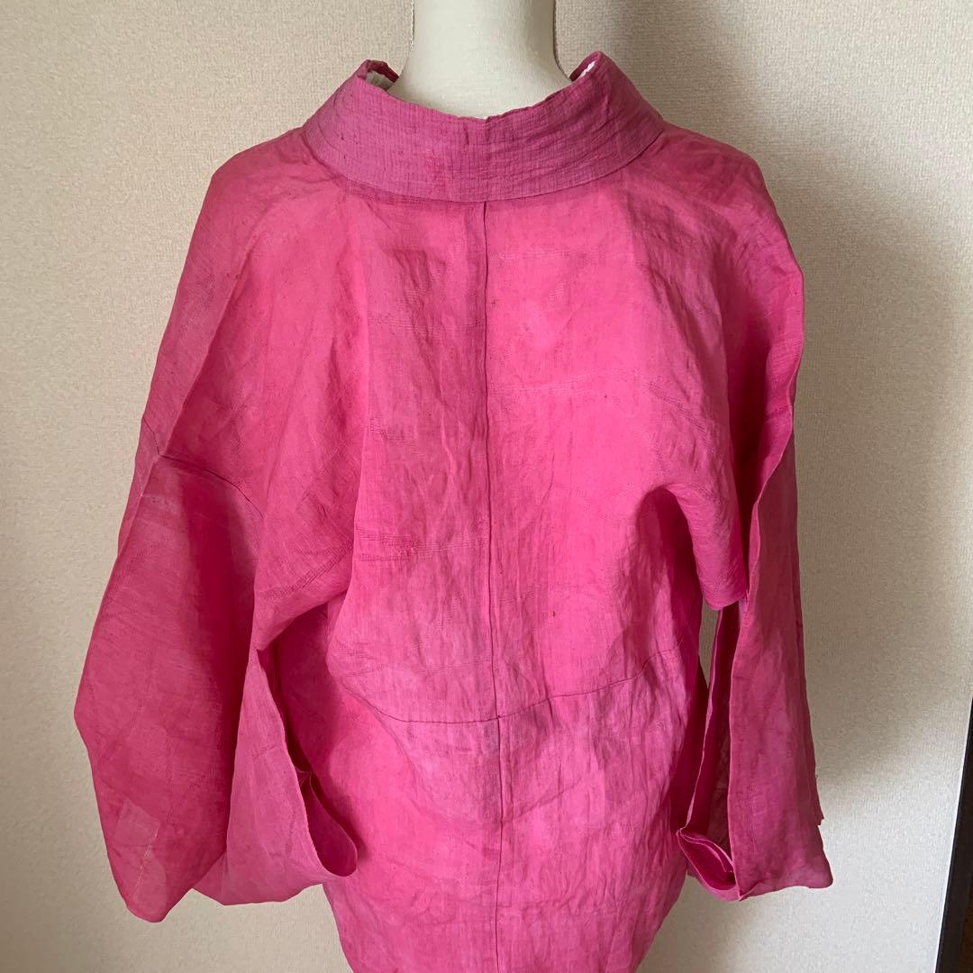 本麻　洗える長襦袢　カラー襦袢　ローズピンク　リサイクル　ka2