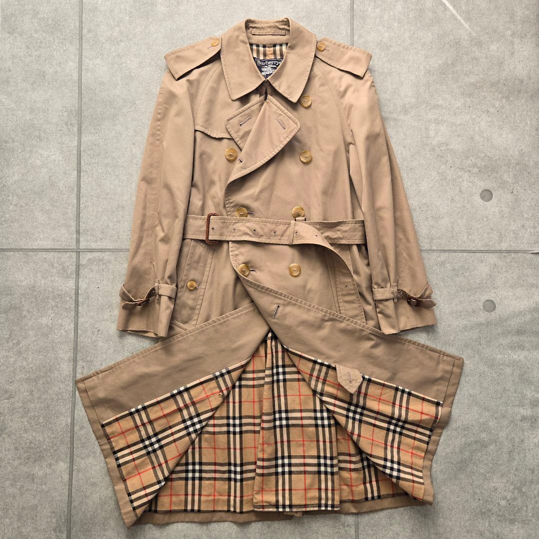 バーバリー 英国製　トレンチコート　ロング丈 ノバチェック総柄　ベルト ベージュ
