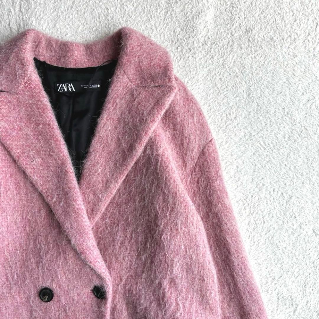 極美品 ザラ ZARA アルパカ ピンク シャギーコート マンテコ ロングコート