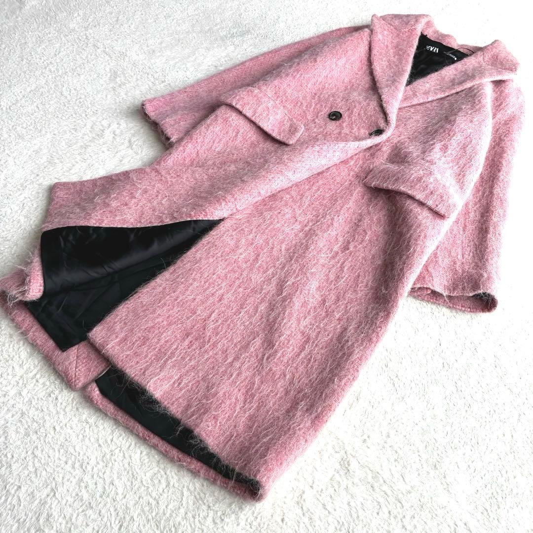 極美品 ザラ ZARA アルパカ ピンク シャギーコート マンテコ ロングコート