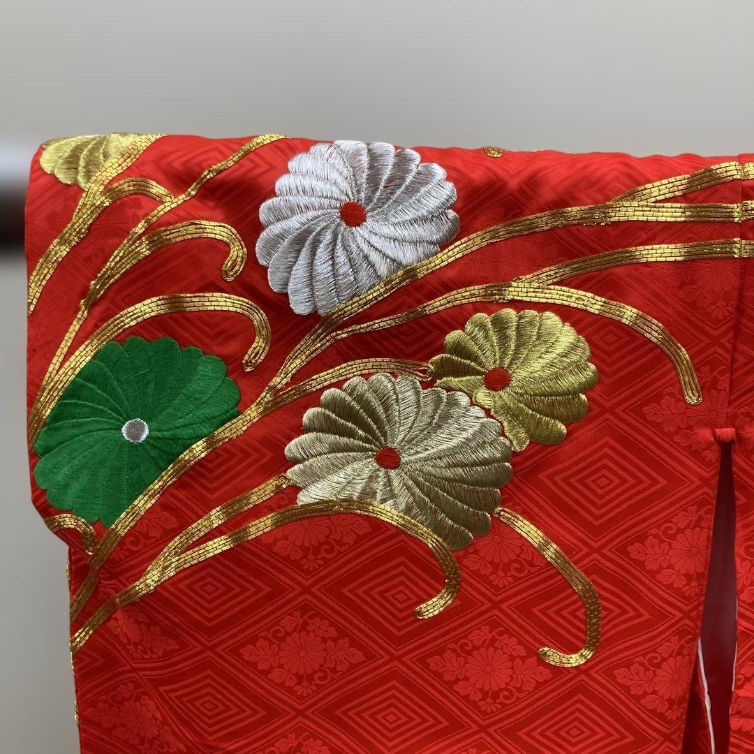 振袖 赤 花と扇の刺繍　結婚式　花嫁衣装　貸衣装