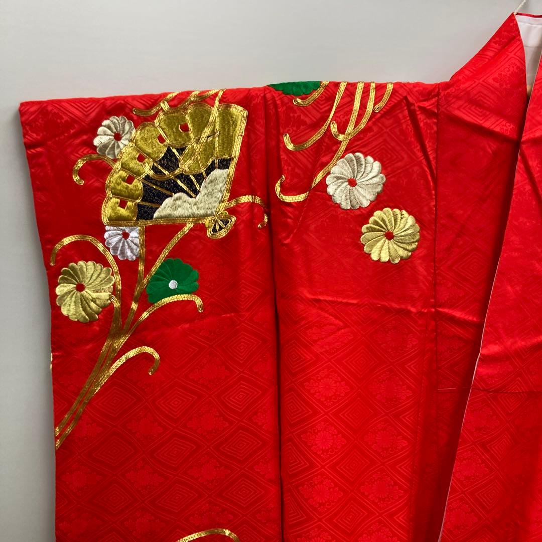 振袖 赤 花と扇の刺繍　結婚式　花嫁衣装　貸衣装