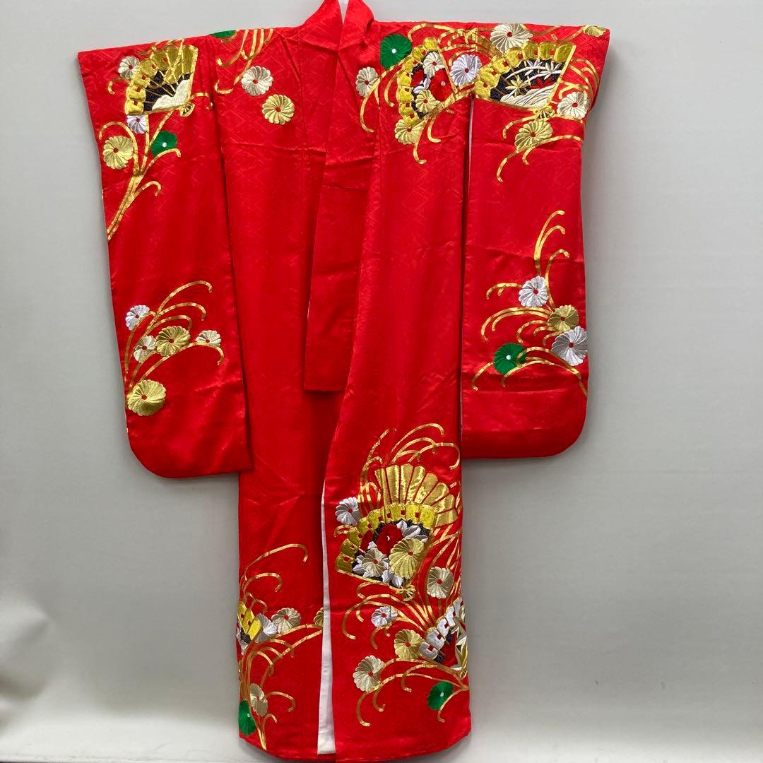 振袖 赤 花と扇の刺繍　結婚式　花嫁衣装　貸衣装