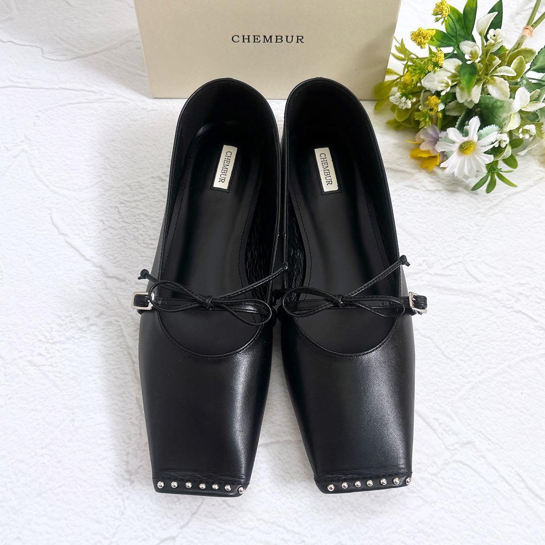 《新品25SS》CHEMBUR スタッズ メリージェーン パンプス 黒 37 箱