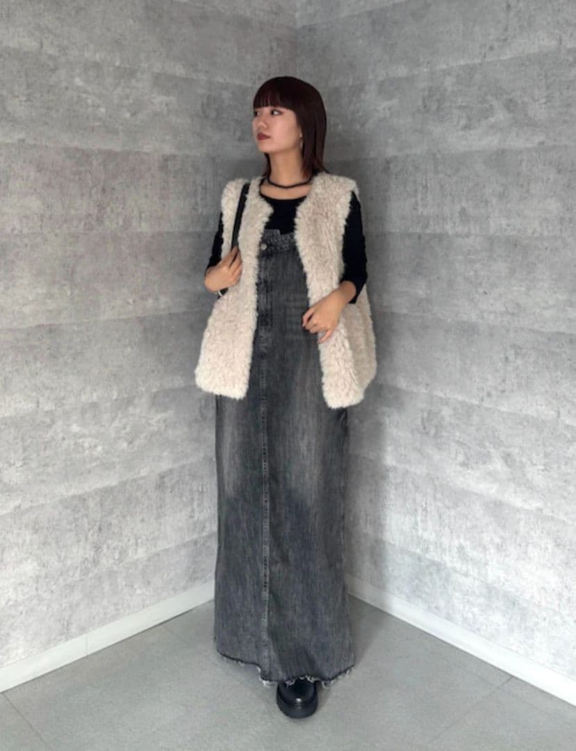 DouDou グレー デニムジャンスカ