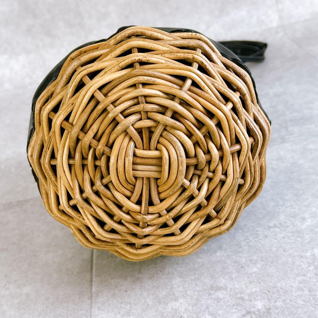 エバゴス ebagos カゴバッグ オイルショルダー 鏡付き 紅籐 レザー