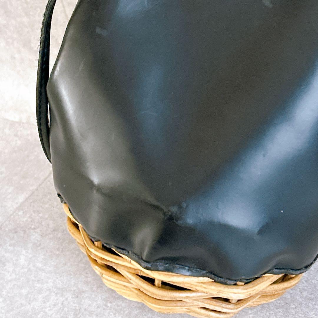 エバゴス ebagos カゴバッグ オイルショルダー 鏡付き 紅籐 レザー