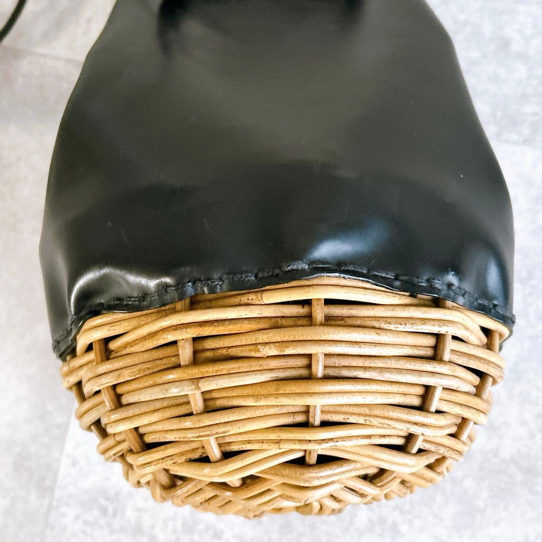 エバゴス ebagos カゴバッグ オイルショルダー 鏡付き 紅籐 レザー