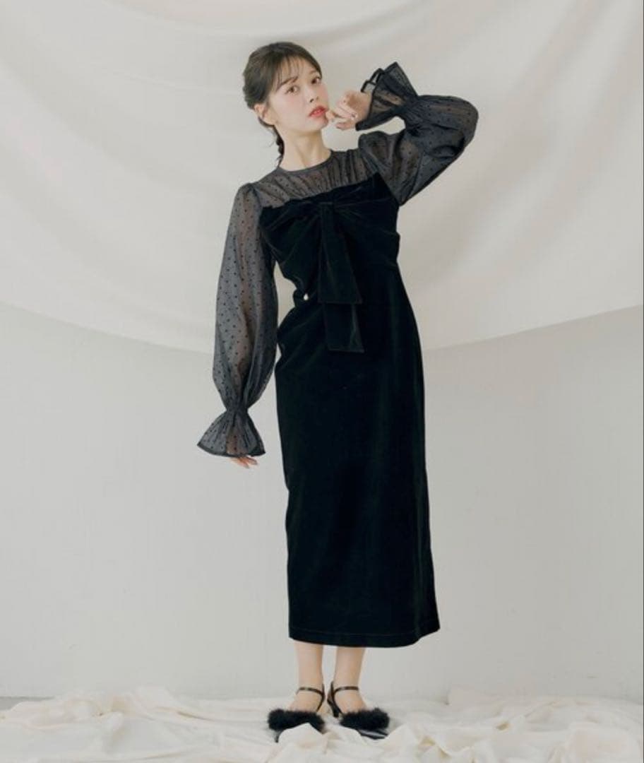 【SALON by Chico】配色シアーリボンベロアワンピース/オケージョン