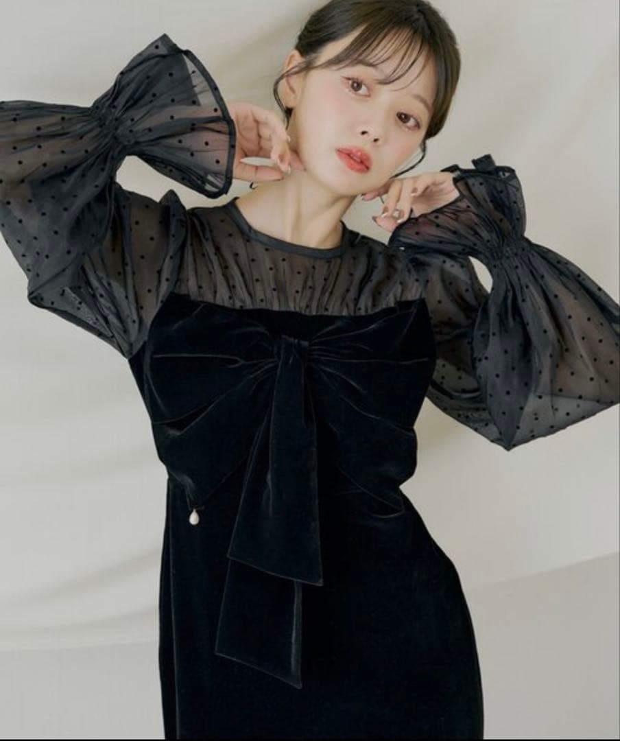 【SALON by Chico】配色シアーリボンベロアワンピース/オケージョン