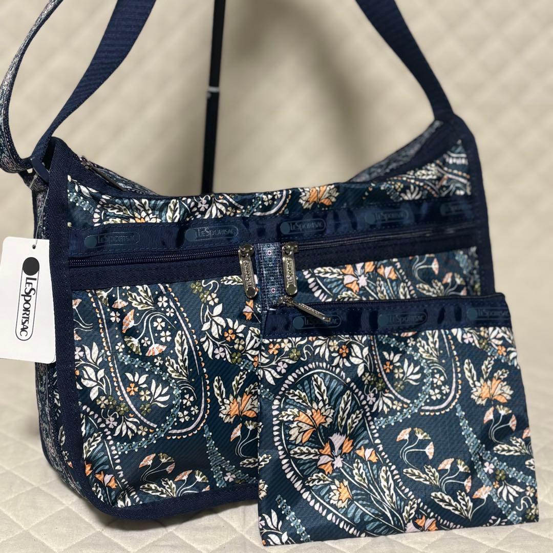 レスポートサック　デラックスエブリデイ　ポーチ付き　ペイズリー柄　ネイビー