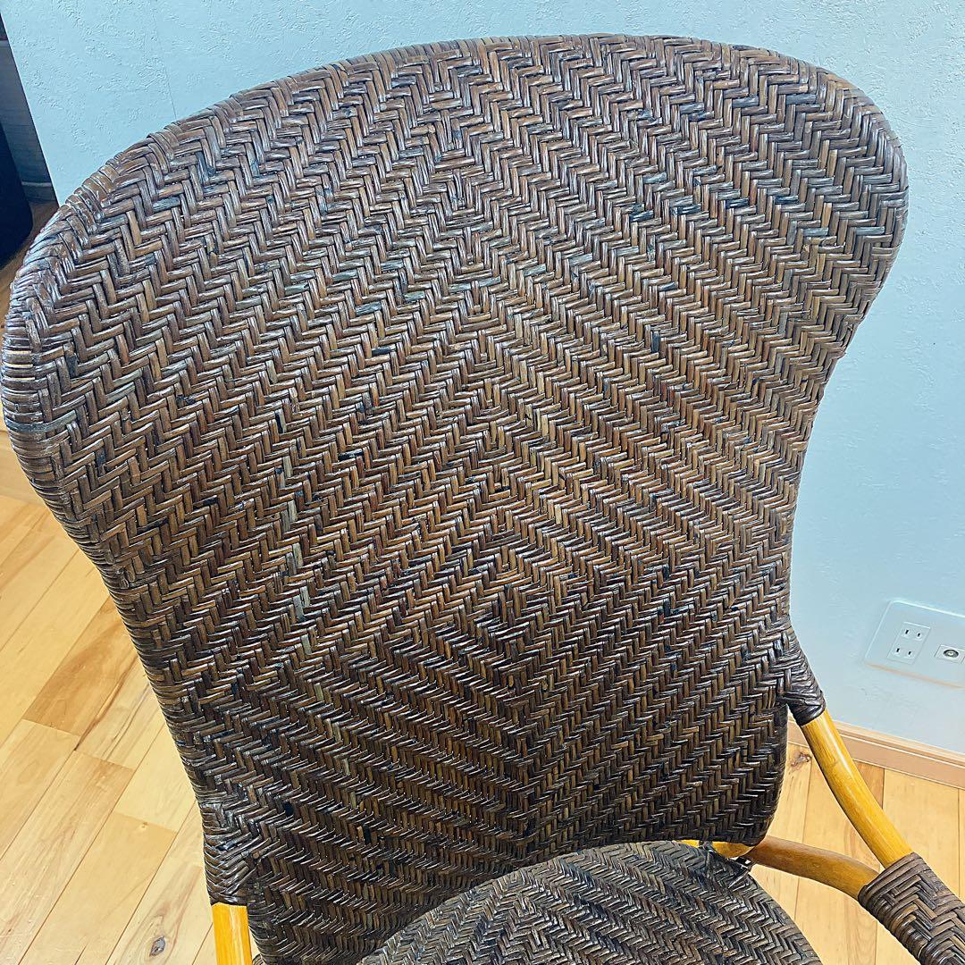 美品　サンフラワーラタン WAHOO 手編みハイバックチェア　座面高37cm 藤