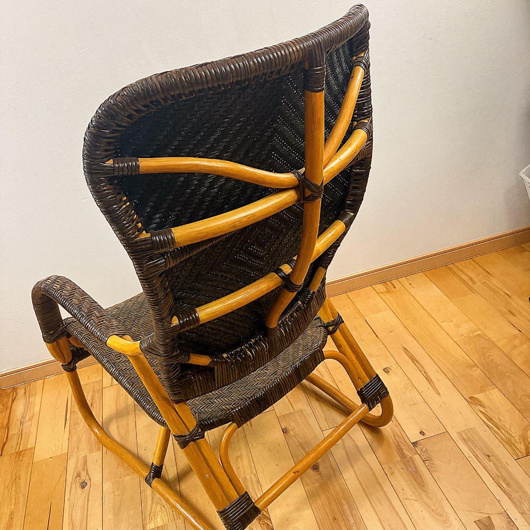 美品　サンフラワーラタン WAHOO 手編みハイバックチェア　座面高37cm 藤