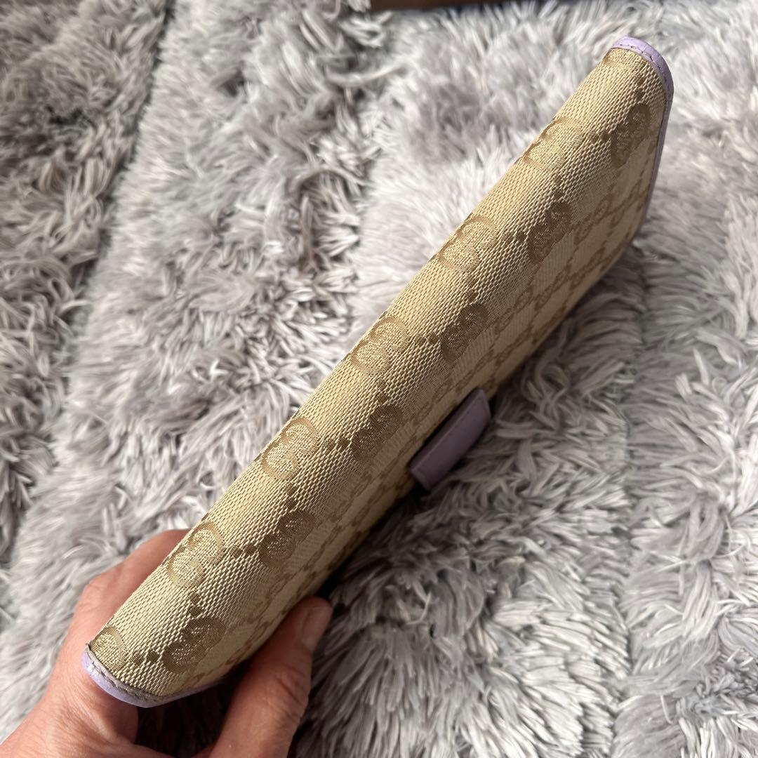 GUCCI✨GGキャンバス ライトパープル　長財布　ロゴプレート　Wホック