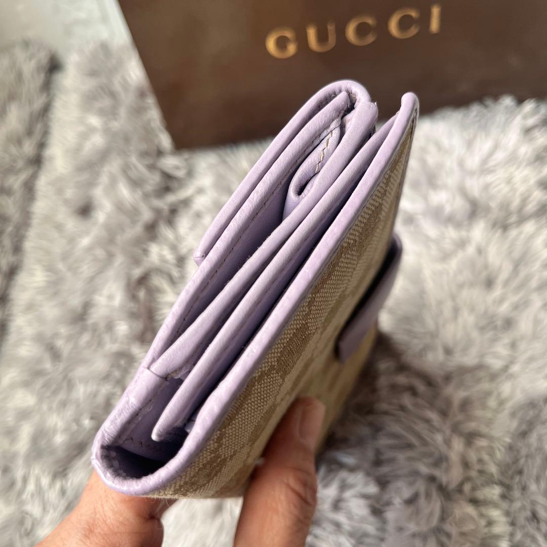 GUCCI✨GGキャンバス ライトパープル　長財布　ロゴプレート　Wホック