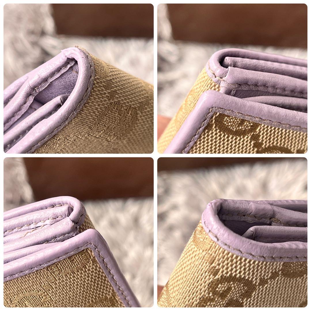 GUCCI✨GGキャンバス ライトパープル　長財布　ロゴプレート　Wホック