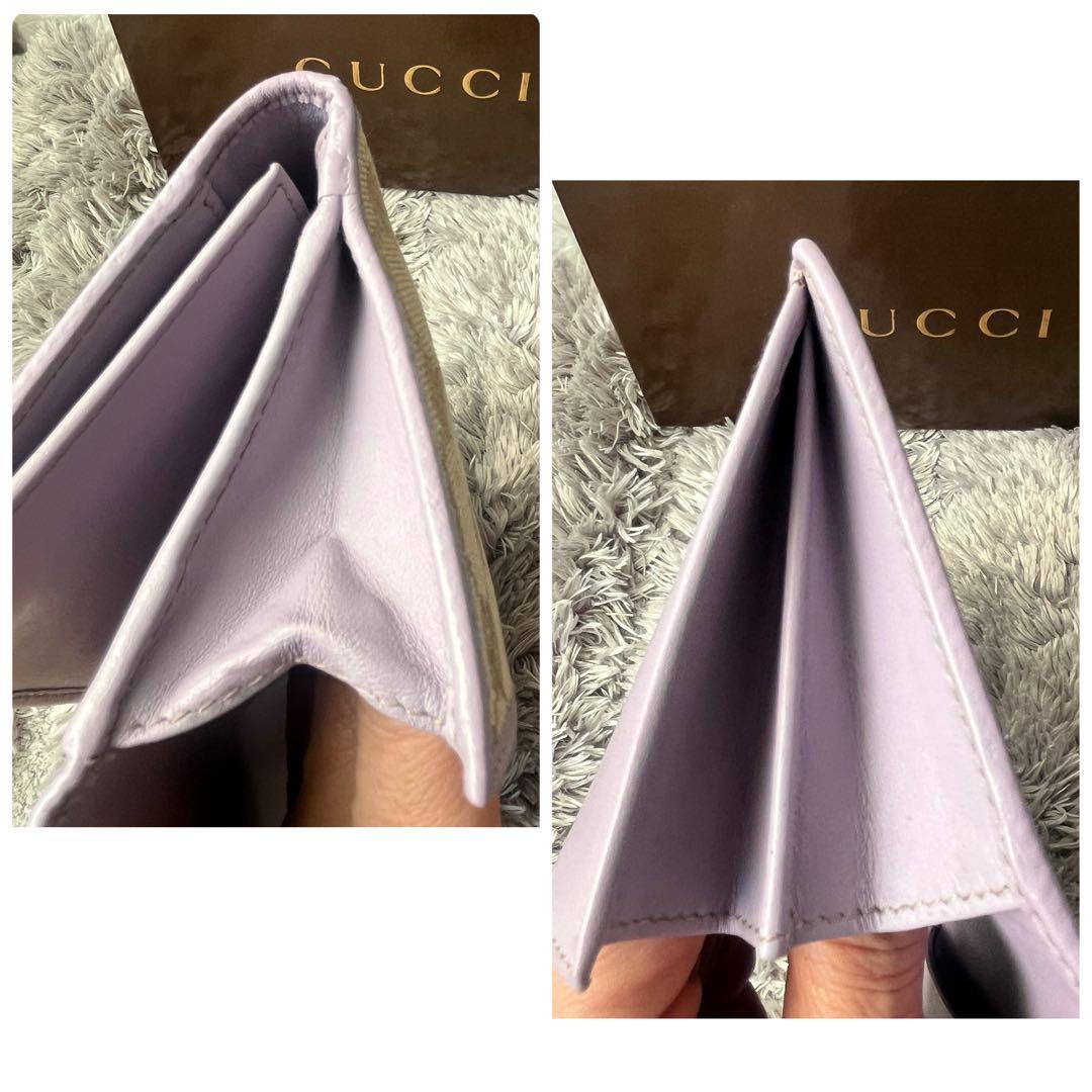 GUCCI✨GGキャンバス ライトパープル　長財布　ロゴプレート　Wホック