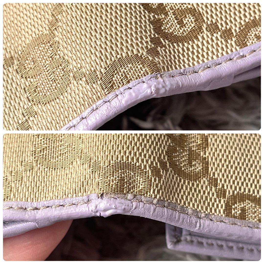 GUCCI✨GGキャンバス ライトパープル　長財布　ロゴプレート　Wホック