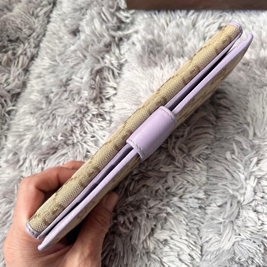 GUCCI✨GGキャンバス ライトパープル　長財布　ロゴプレート　Wホック