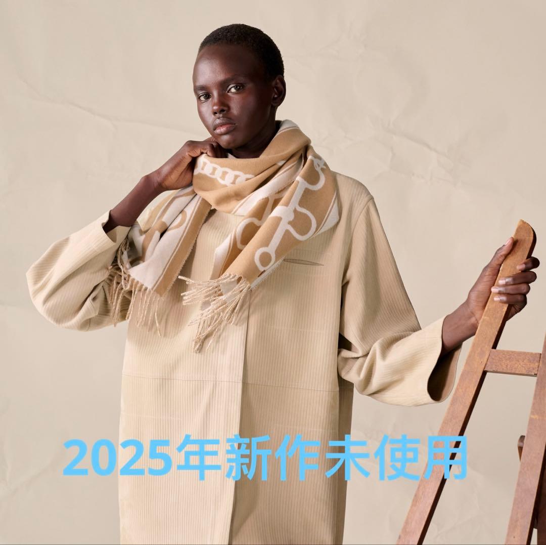 新品未使用値下げ不可2025エルメス マフラー モール　ベージュ/ブラウン