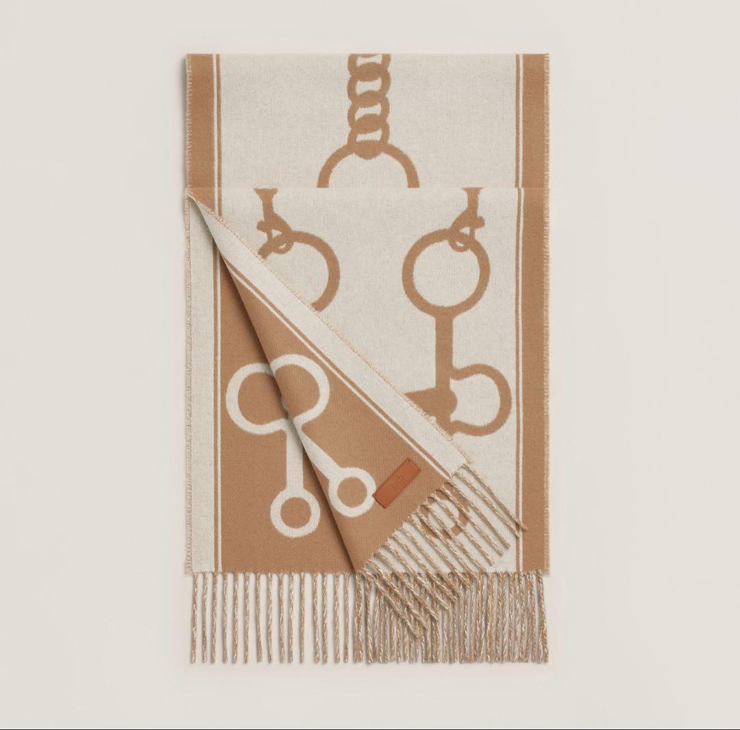 新品未使用値下げ不可2025エルメス マフラー モール　ベージュ/ブラウン