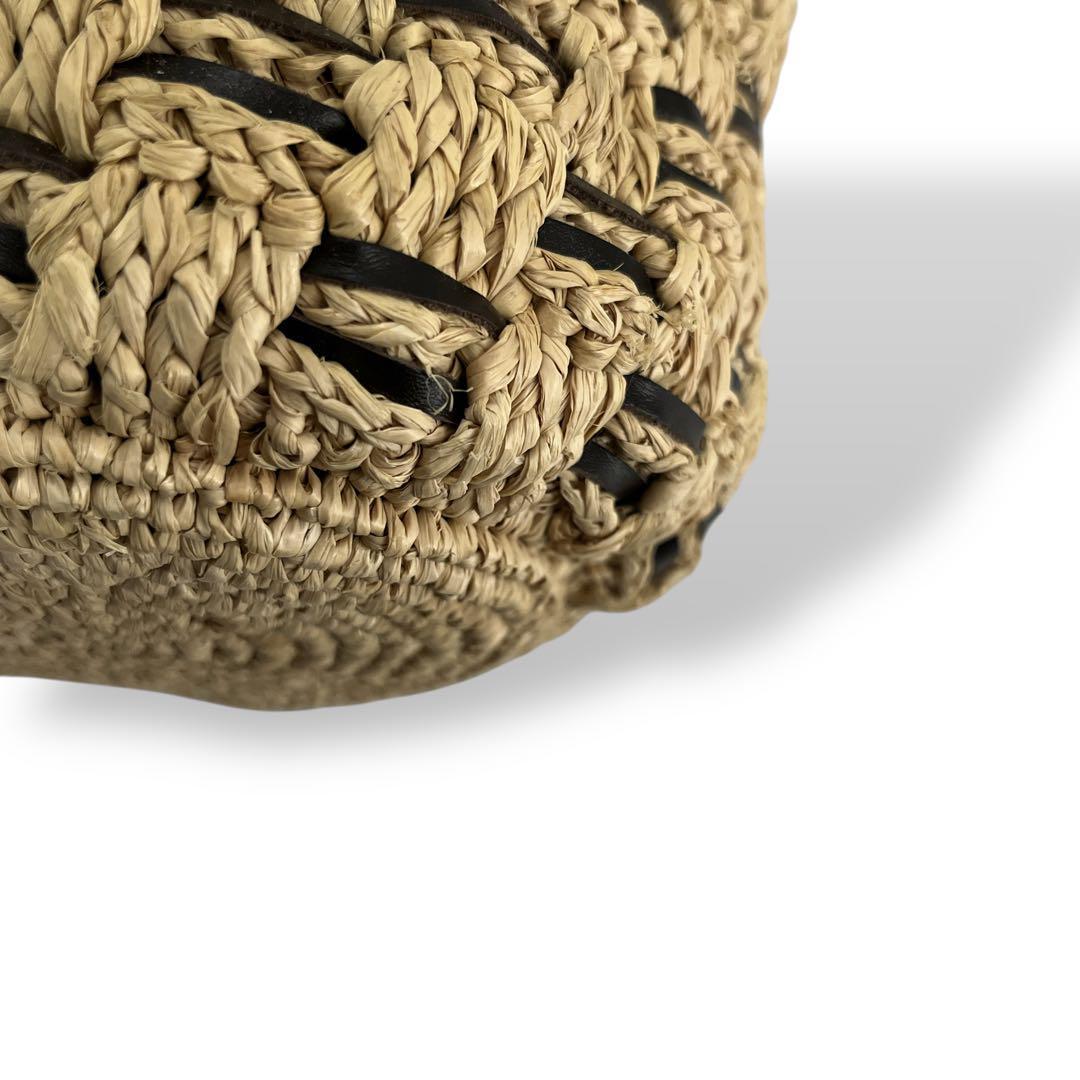 良品　ヘレンカミンスキー　かごバッグ　編み込み　ロゴプレート　ラフィア　ベージュ