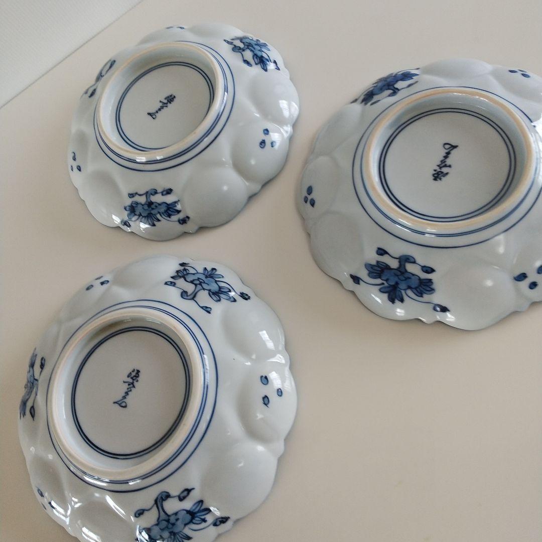 源右衛門窯⭐️染付輪花 銘々皿 三枚組