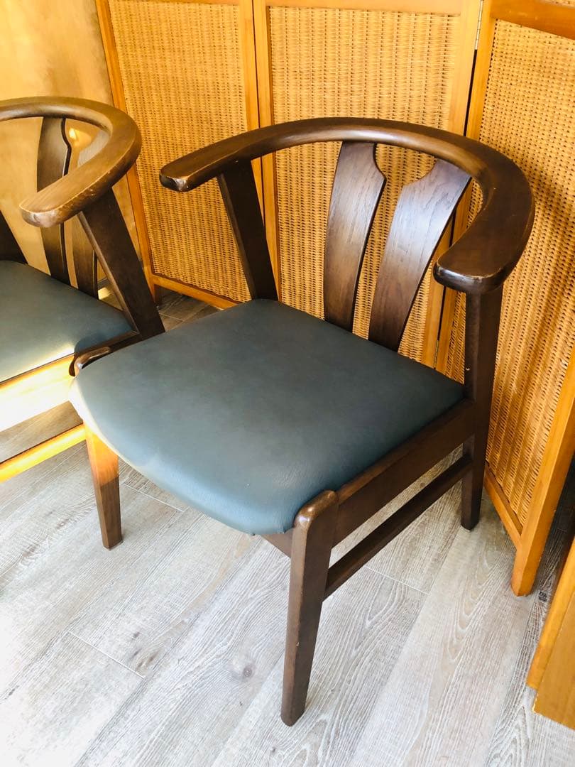 Fujimoku家具ダークブラウン 木製アームチェア 2脚セット ①