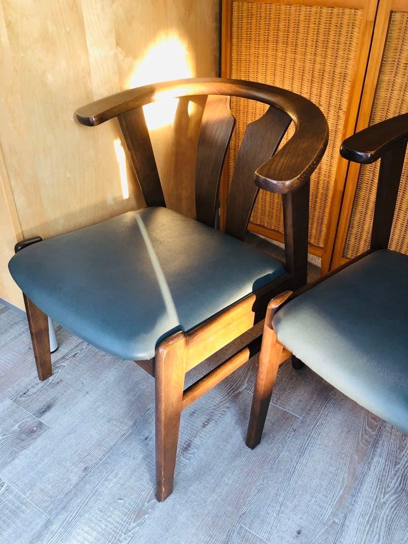 Fujimoku家具ダークブラウン 木製アームチェア 2脚セット ①