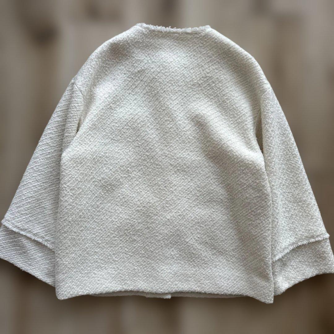 ラウンジドレス ノーカラー ツイードジャケット 金ボタン ウール 白