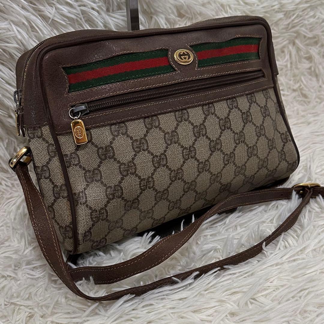 値下げ オールドグッチ GG 総柄 レザー ショルダーバッグ シェリーライン