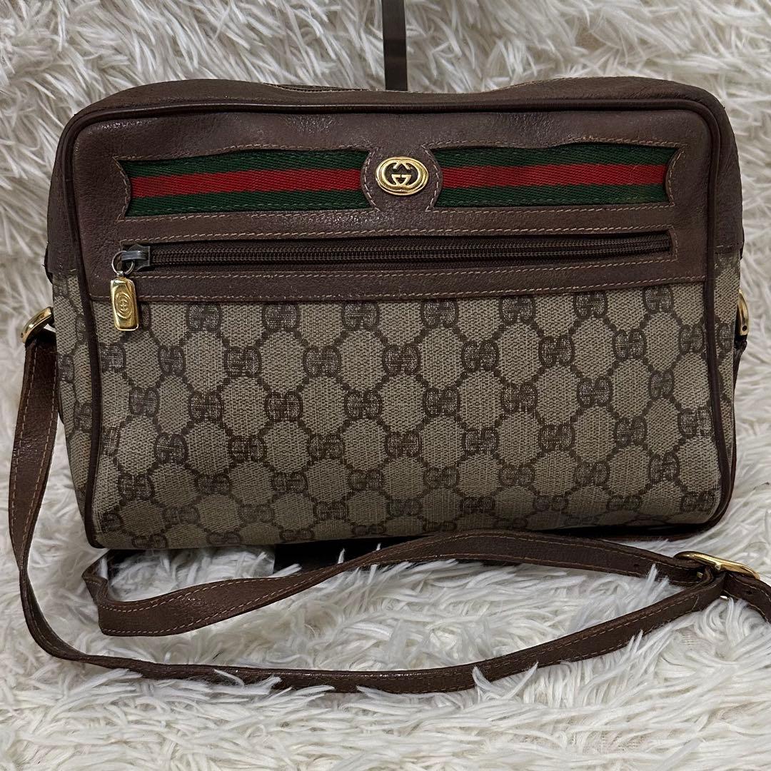値下げ オールドグッチ GG 総柄 レザー ショルダーバッグ シェリーライン