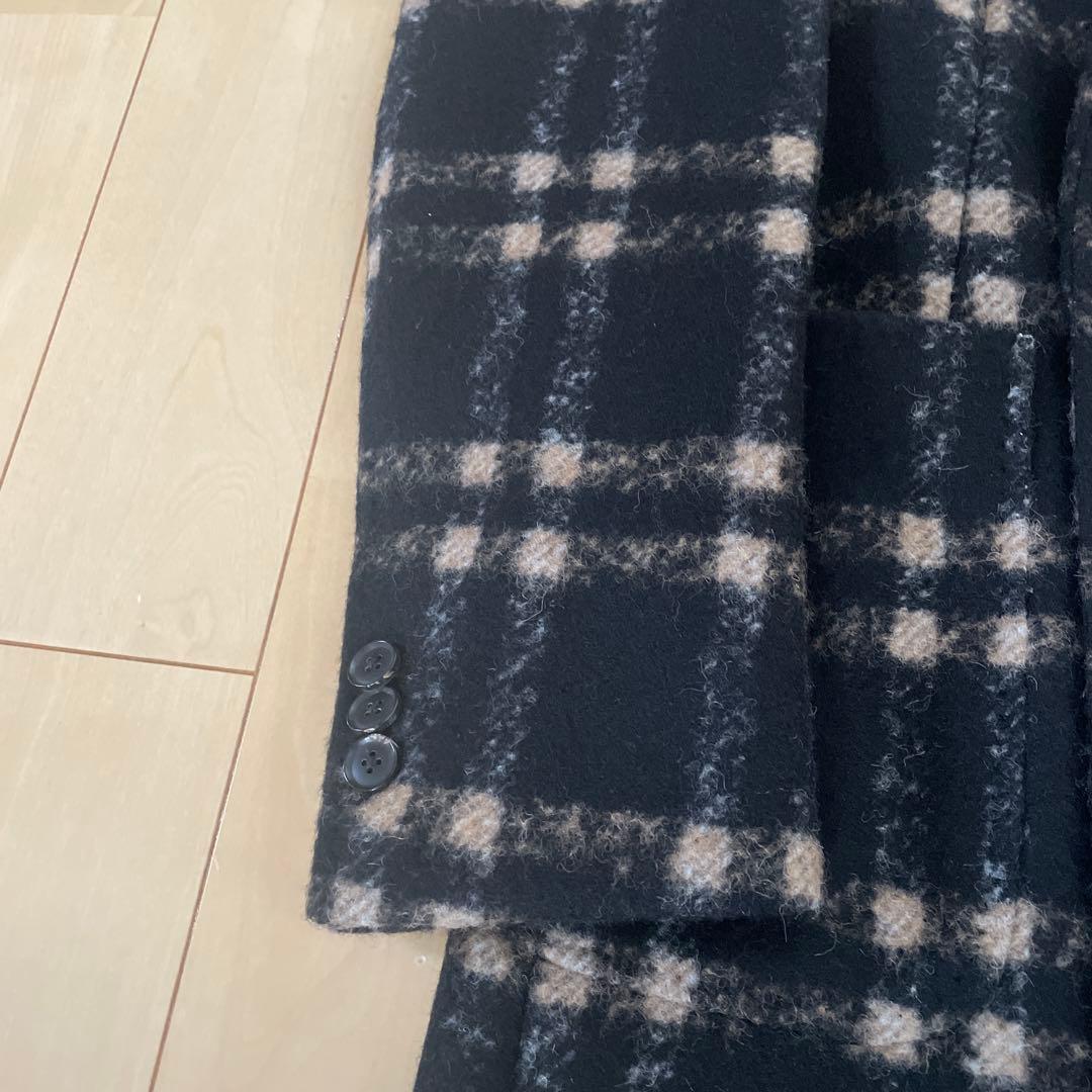 美品 TOMORROWLANDPILGRIMウールダブルブレスト チェックコート