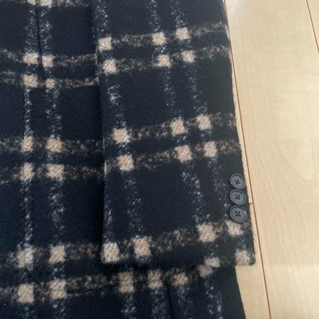 美品 TOMORROWLANDPILGRIMウールダブルブレスト チェックコート