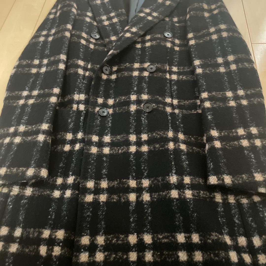 美品 TOMORROWLANDPILGRIMウールダブルブレスト チェックコート