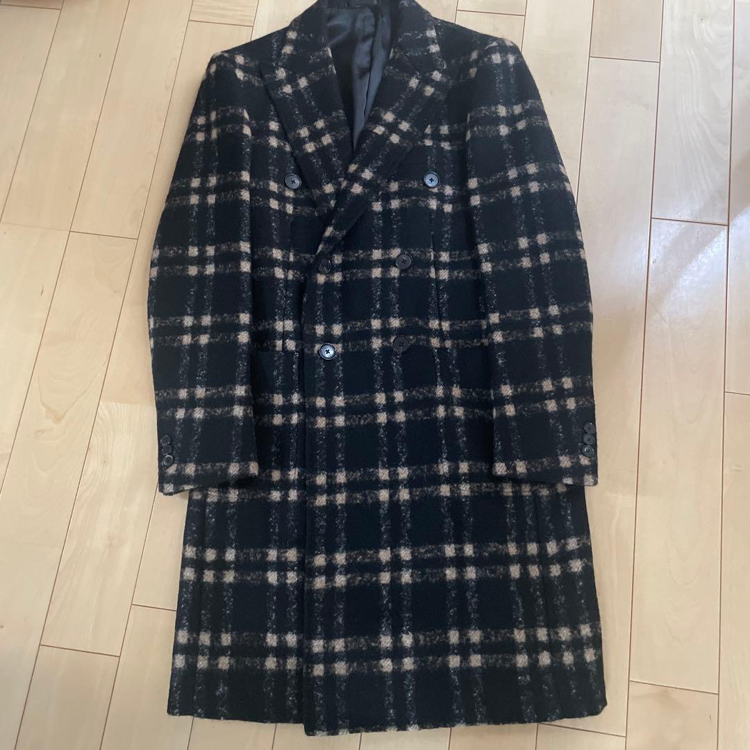 美品 TOMORROWLANDPILGRIMウールダブルブレスト チェックコート