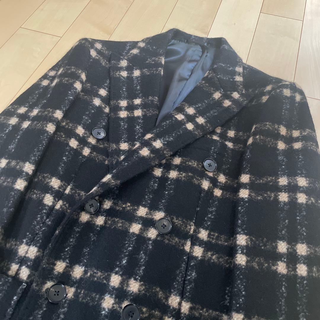 美品 TOMORROWLANDPILGRIMウールダブルブレスト チェックコート
