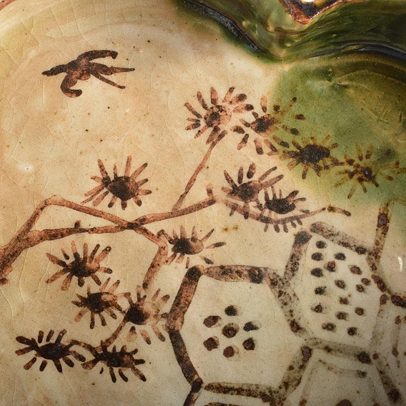 ばかぼん　織部焼　江守奈比古造　木瓜の鉢　共箱　V　R5765