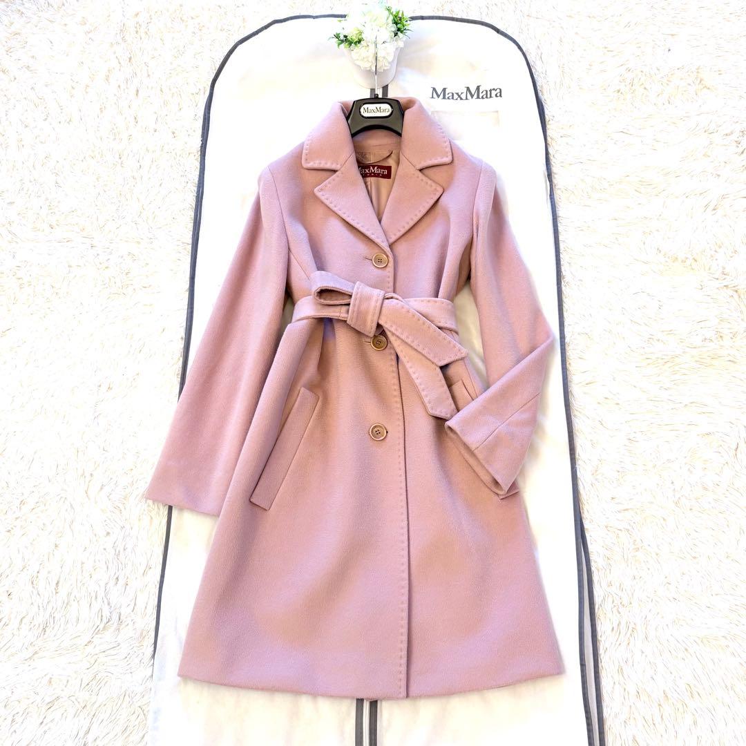 新品同様‼️マックスマーラ 艶感美しい ピュアウール100% ベルテットコート