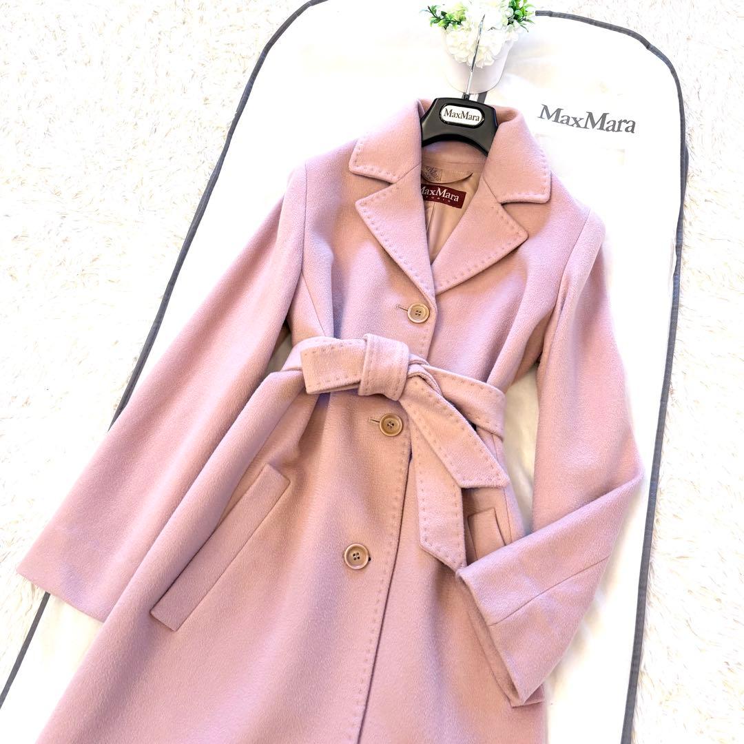 新品同様‼️マックスマーラ 艶感美しい ピュアウール100% ベルテットコート