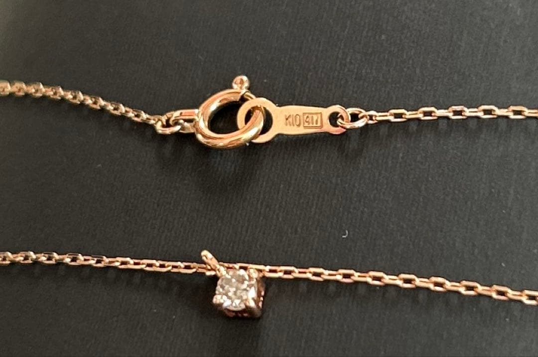 K10 ピンクゴールド 一粒ストーン ネックレス 40cm 華奢 シンプル
