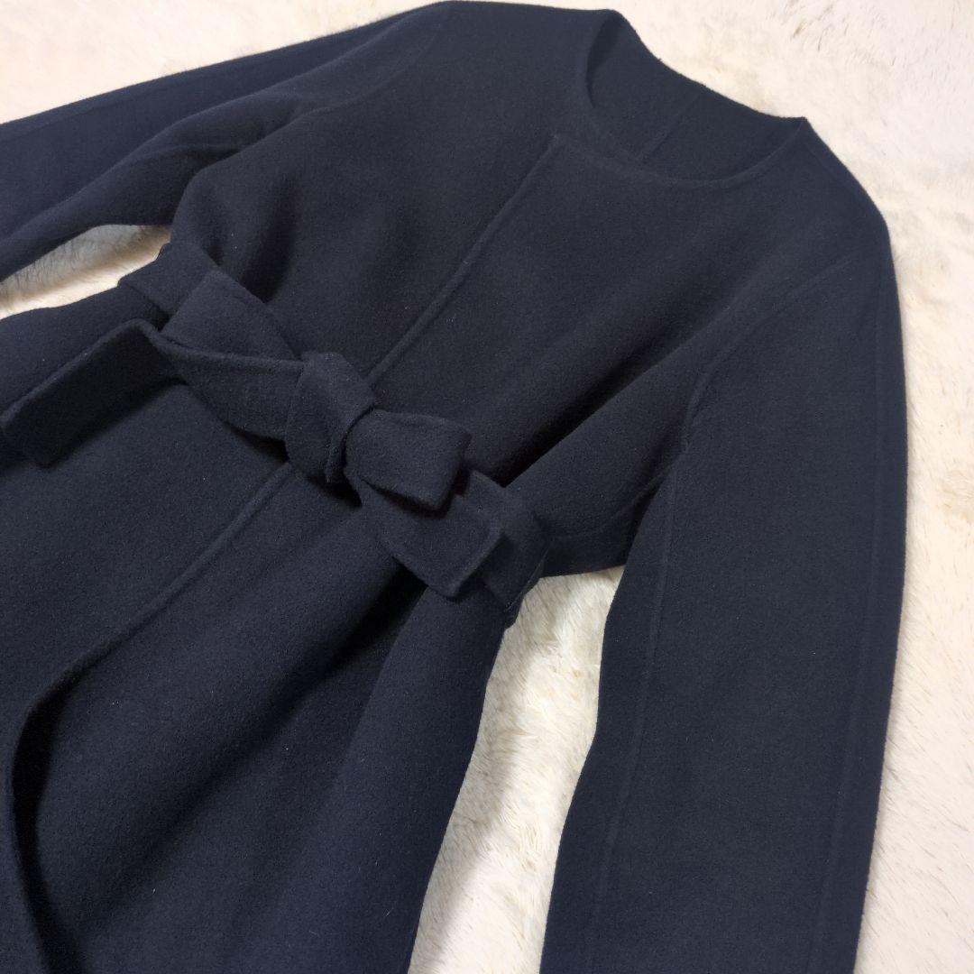 美品 ANAYI アナイ ウール ノーカラー ロングコート ベルト付き