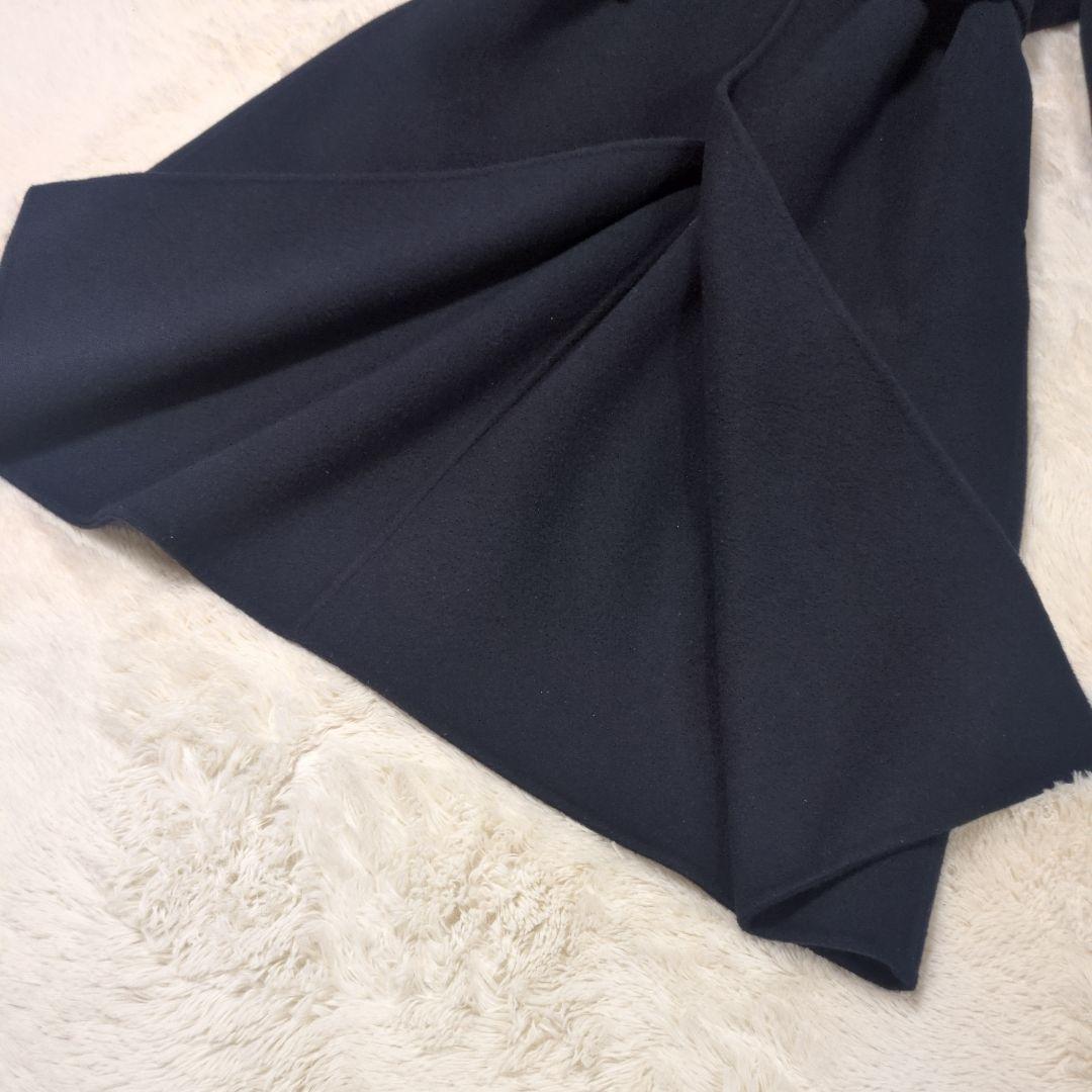 美品 ANAYI アナイ ウール ノーカラー ロングコート ベルト付き