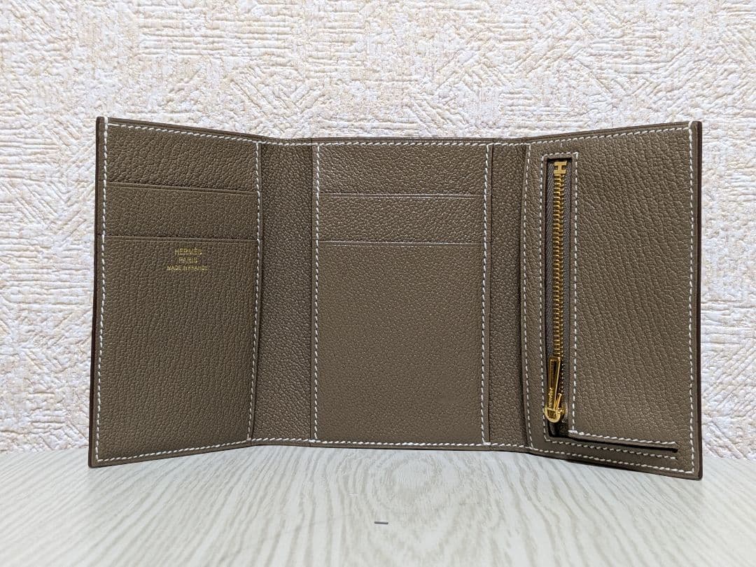 HERMES ベアン コンビネ シェーブルエトゥープ ゴールド金具 B刻印